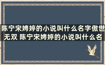 陈宁宋娉婷的小说叫什么名字傲世无双 陈宁宋娉婷的小说叫什么名字